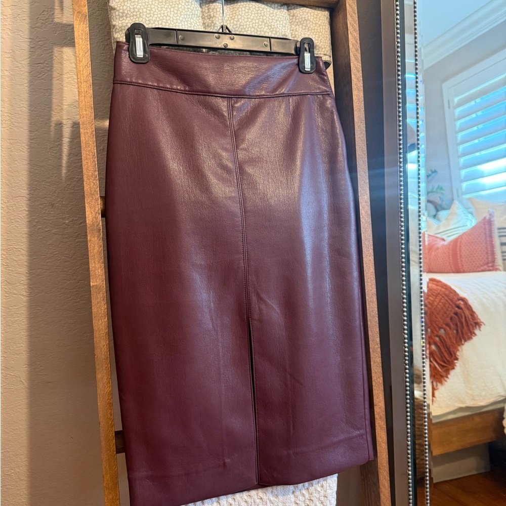 Babaton burgundy, faux, leather, Pencil Skirt